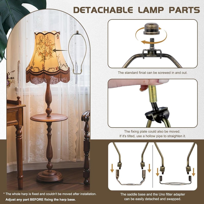 GooChan Lamp Shade Harp, Antique Brass Lamp Harp Frame Lampshade Bracket, Detachable Shade Holder for Floor or Table Light (Bronze, 10-Inch) - Image 5